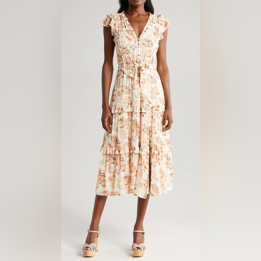 Paige Rozlyn Midi Dress - cream. Size 4